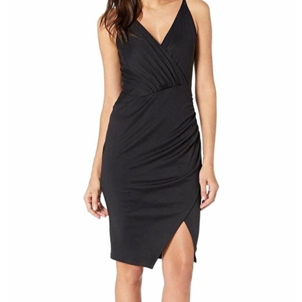 Susana Monaco Women's Black Gathered Sleeveless Front Slit Wrap Dress Size Mediu